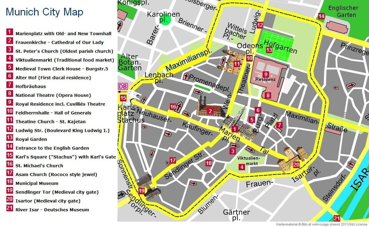 χάρτης της munich city center αξιοθέατα