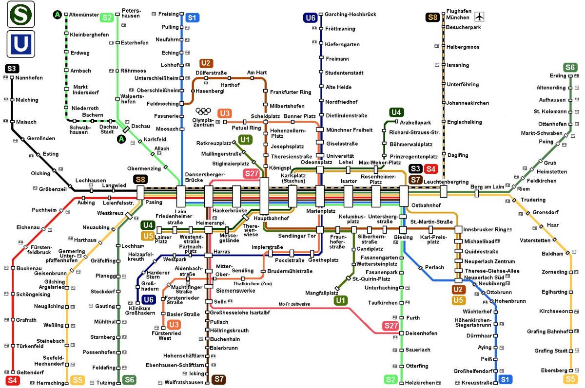 χάρτης του μετρό του μονάχου στη γερμανία