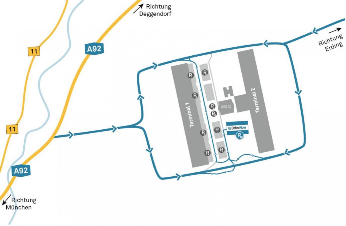 το αεροδρόμιο του μονάχου ενοικίασης αυτοκινήτων χάρτης