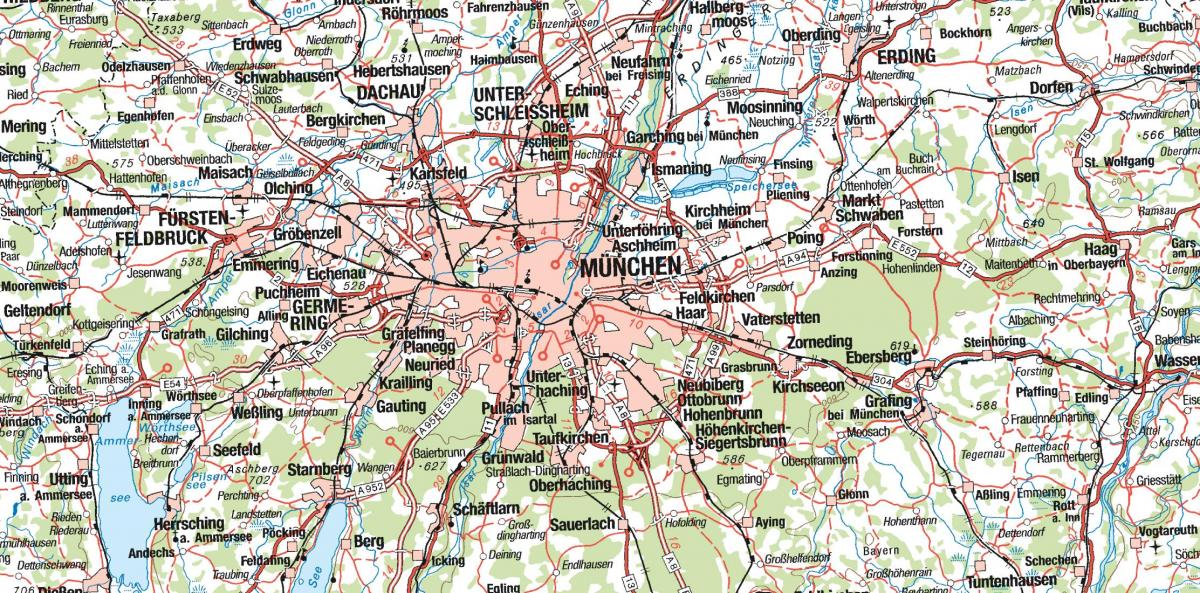 Χάρτης του μονάχου και των γύρω πόλεων